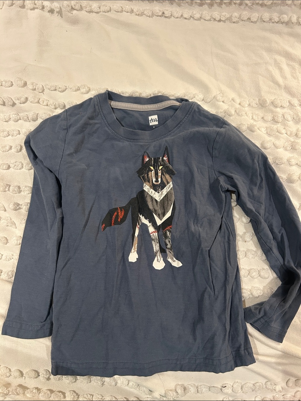 Tea Collection Slate Blue Long Sleeve Tee with Wolf Graphic